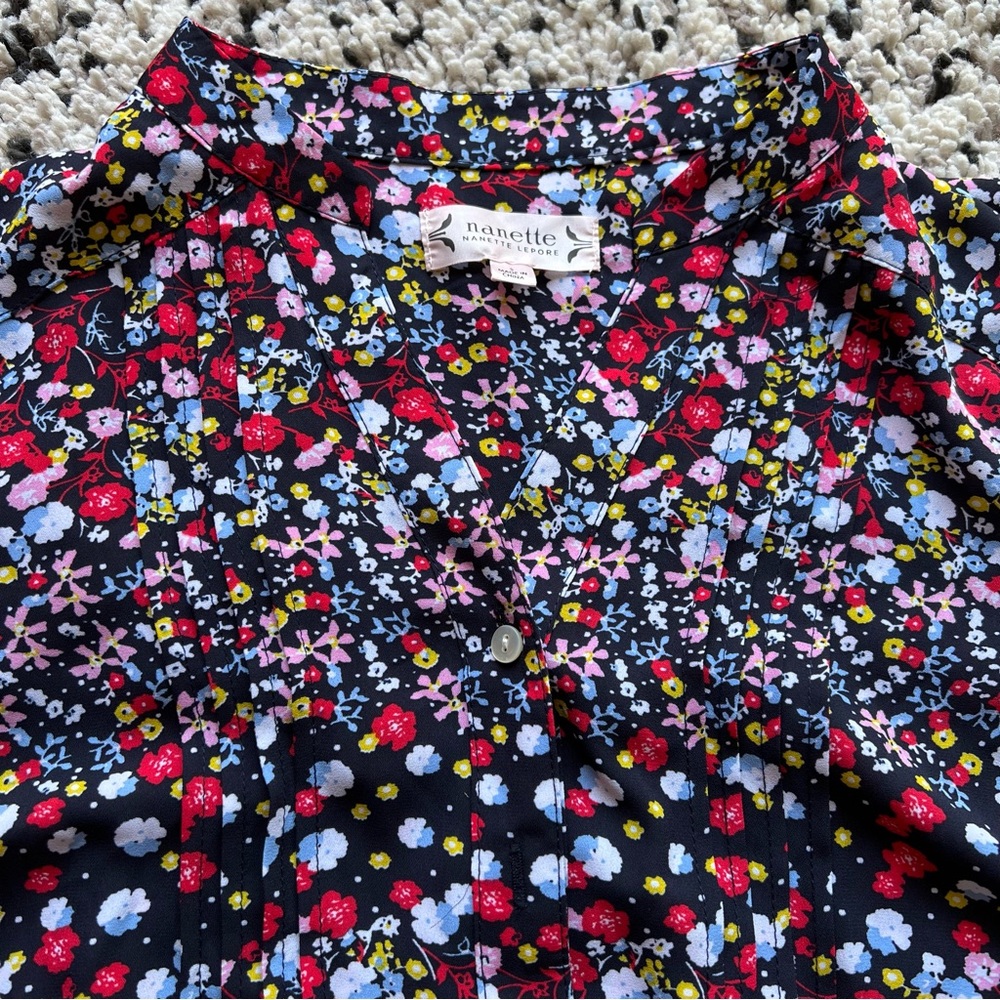 Nanette Lepore Long Floral Shirt Lightweight Button Down Women’s Small - Picture 8 of 13